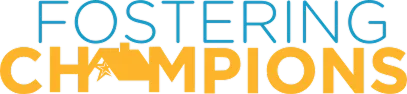 The text "Fostering Champions" with the word "Champions" in yellow and a house icon in place of the letter "A.
